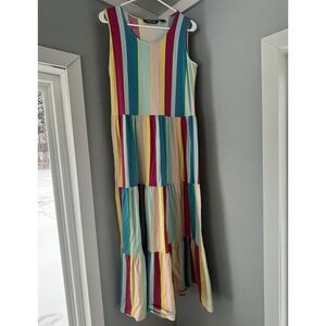 Land's End Multi Color Sleeveless Striped Tiered Maxi Beach Dress Women's Medium
